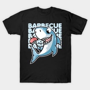 Shark Cooking Sausages Barbecue BBQ print T-Shirt